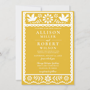 Invitation Papier mexicain Picado Mariage jaune