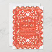 Invitation Papier mexicain Picado Orange Blanc Mariage d'art (Devant)