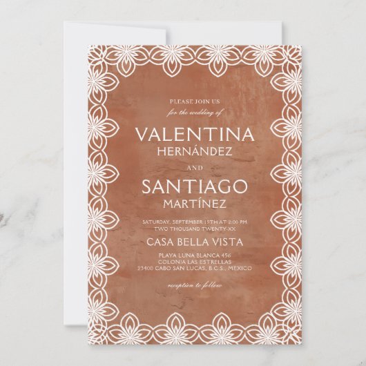 Invitation Papier mexicain Picado Terracotta White Boho Maria (Devant)
