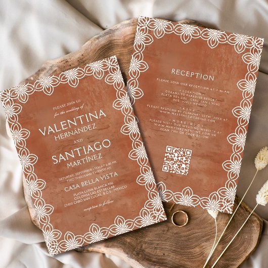 Invitation Papier mexicain Picado Terracotta White Boho Maria