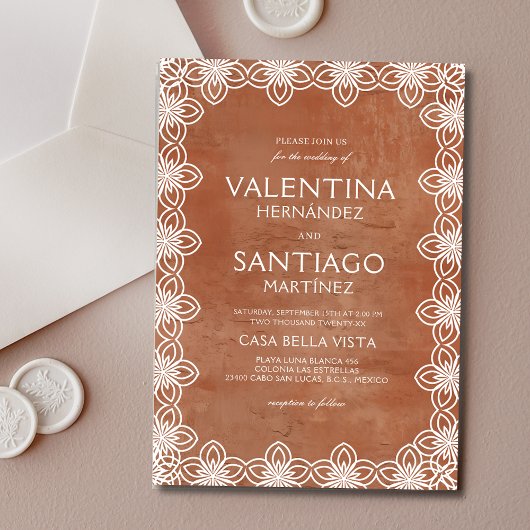 Invitation Papier mexicain Picado Terracotta White Boho Maria