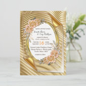 Invitation Papier or avec Roses élégants (Debout devant)