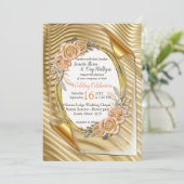 Invitation Papier or avec Roses élégants (Debout devant)