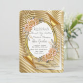 Invitation Papier or avec Roses élégants (Debout devant)