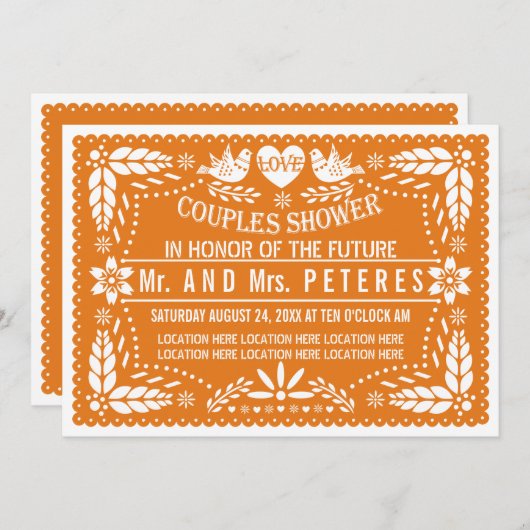 Invitation Papier orange picado mariage couples douche (Devant / Derrière)