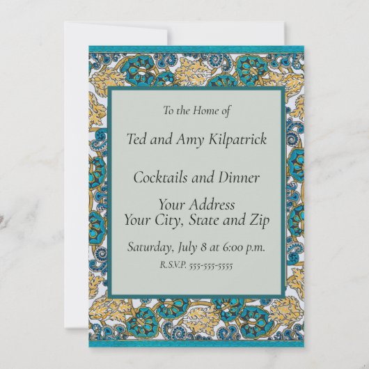 Invitation papier peint bleu art nouveau cyclamen (Dos)