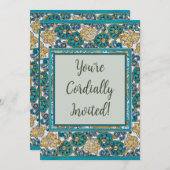 Invitation papier peint bleu art nouveau cyclamen (Devant / Derrière)