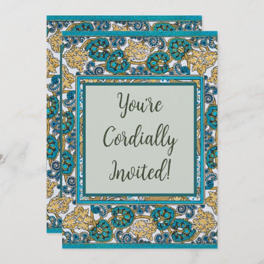 Invitation papier peint bleu art nouveau cyclamen (Devant / Derrière)