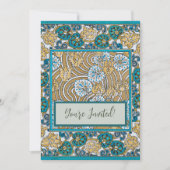 Invitation papier peint bleu art nouveau cyclamen (Devant)