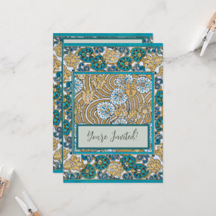 Invitation papier peint bleu art nouveau cyclamen