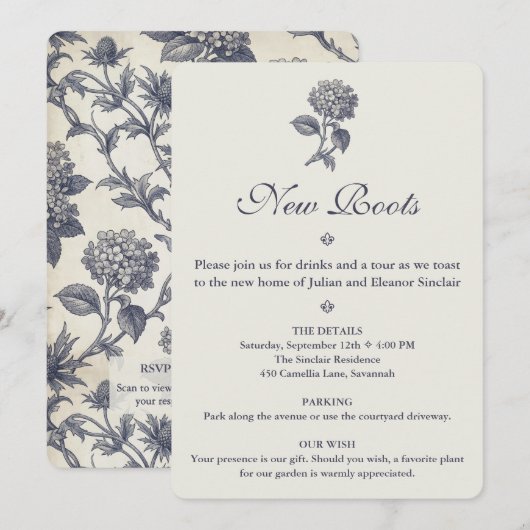 Invitation Papier Peint Hydrangea Mer Fleurie pour la Créatio (Devant / Derrière)