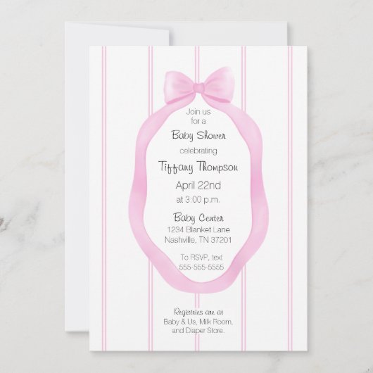 Invitation Papier peint moderne Baby shower blanc rose (Devant)