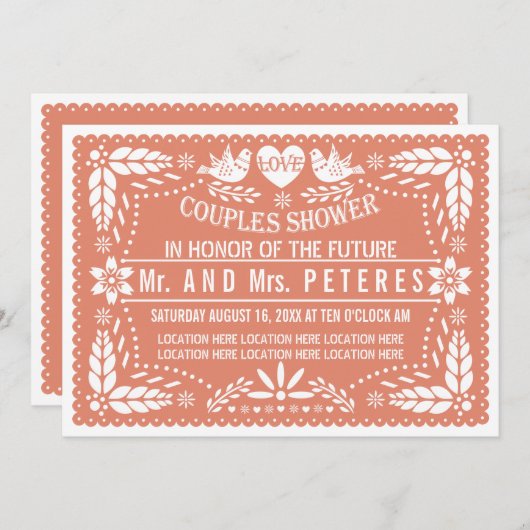 Invitation Papier picado corail mariage douche (Devant / Derrière)