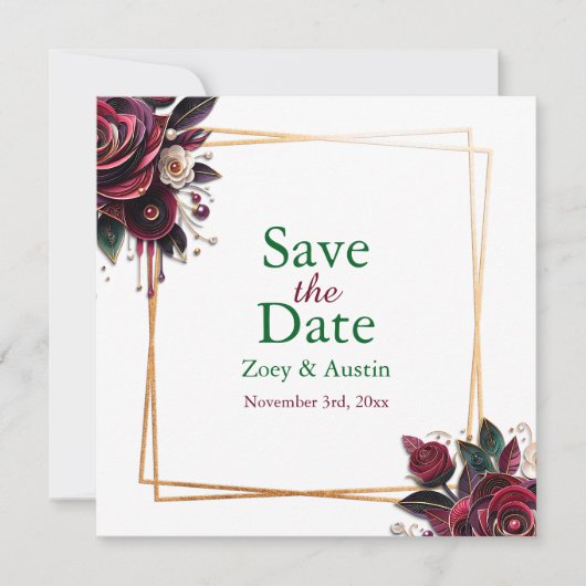 Invitation Papier Quilling Bourgogne Perles Roses Enregistrer (Devant)