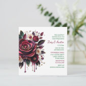 Invitation Papier Quilling Bourgogne Roses et perles (Debout devant)