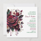 Invitation Papier Quilling Bourgogne Roses et perles (Devant)