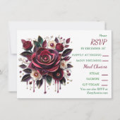Invitation Papier Quilling Bourgogne Roses et perles RSVP (Devant)