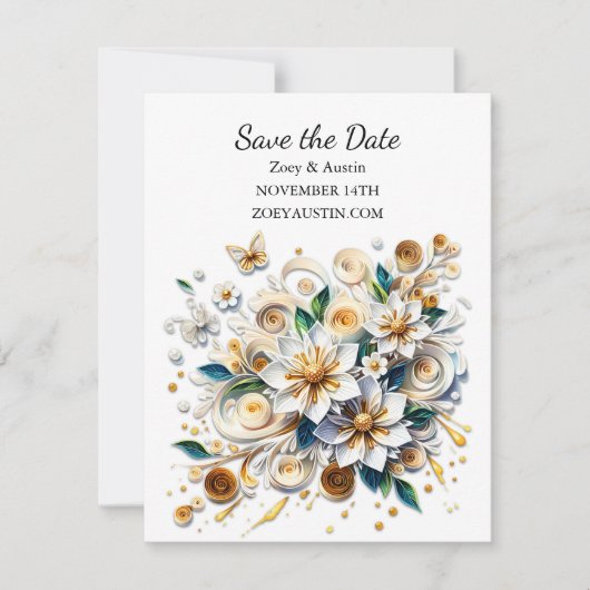 Invitation Papier Quilling Flowers Mariage Enregistrer la dat (Devant)