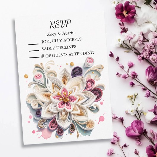 Invitation Papier Quilling Flowers Mariage RSVP