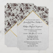 Invitation Papier Recyclé Black & White Floral & Gold Triage (Devant / Derrière)