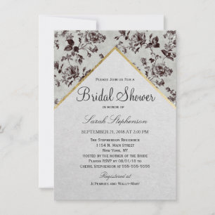 Invitation Papier Recyclé Black & White Floral & Gold Triage