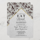 Invitation Papier Recyclé de finition Floral & Or noir & blan (Devant / Derrière)