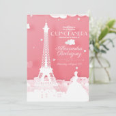 Invitation Papier rose Paris Quinceaña (Debout devant)