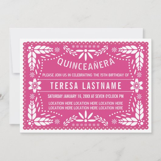Invitation Papier rose quinceañera (Devant)