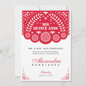 Invitation Papier rouge Picado Mis Quince Años (Devant)