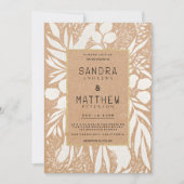 Invitation Papier rustique brun blanc or Mariage floral (Devant)