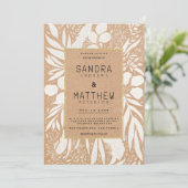 Invitation Papier rustique brun blanc or Mariage floral (Debout devant)