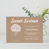 Invitation Papier Rustique Kraft Mason Fleurs Jar Sweet sixte (Debout devant)