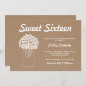 Invitation Papier Rustique Kraft Mason Fleurs Jar Sweet sixte (Devant / Derrière)