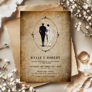 Invitation Papier Vélin Sec Élégant Vintage pour Mariage