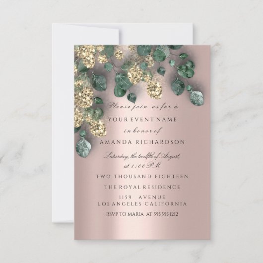 Invitation Papiers métallisés Eucalyptus Greenery Rose Gold G (Devant)