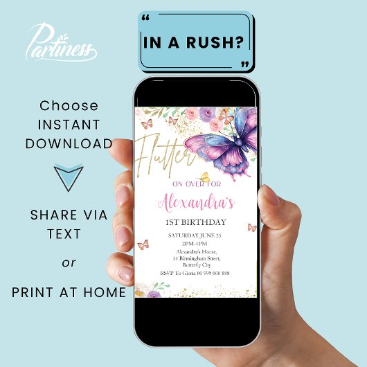 Invitation Papillon 1er 2e 3e 4e 5e 6e 7e 8e anniversaire