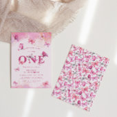 Invitation Papillon 1er anniversaire bébé fille rose or pouss