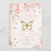 Invitation Papillon 1er anniversaire, Filles 1er anniversaire (Devant / Derrière)