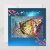 Invitation PAPILLON 2 SAPPHIR BLEU  rose vif, rouge jaune (Devant)