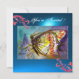 Invitation PAPILLON 2 SAPPHIR BLEU rose vif, rouge jaune