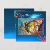 Invitation PAPILLON 2 SAPPHIRE BLEU  rose vif, rouge jaune (Devant / Derrière)