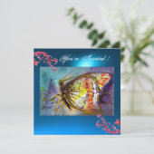Invitation PAPILLON 2 SAPPHIRE BLEU  rose vif, rouge jaune (Debout devant)