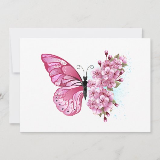Invitation Papillon à fleurs avec Sakura rose (Devant)