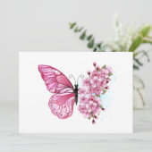 Invitation Papillon à fleurs avec Sakura rose (Debout devant)