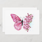 Invitation Papillon à fleurs avec Sakura rose (Devant / Derrière)