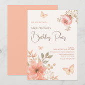 Invitation Papillon à fleurs de pêche rose (Devant / Derrière)