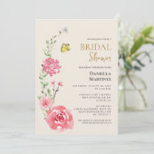 Invitation Papillon à l'aquarelle eau de rose florale Baby Sh (Debout devant)