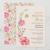 Invitation Papillon à l'aquarelle eau de rose florale Enterre (Devant / Derrière)