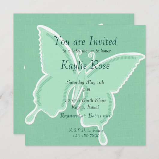 Invitation Papillon à menthe (Devant / Derrière)