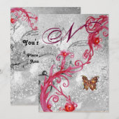 Invitation PAPILLON À PAILLÈTES 2 Monogramme de mariage éléga (Devant / Derrière)